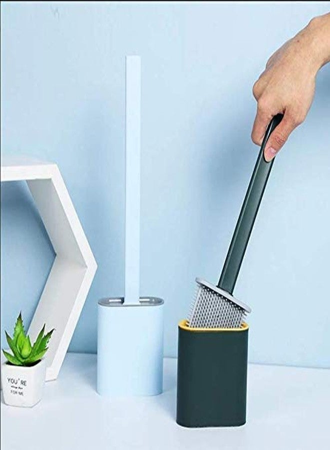 Praxon Toilet Cleaning Brush with Holder, Flexible Bristles, Silicone (Color May Very) (Multicolor) (pack of 1) - Image 1